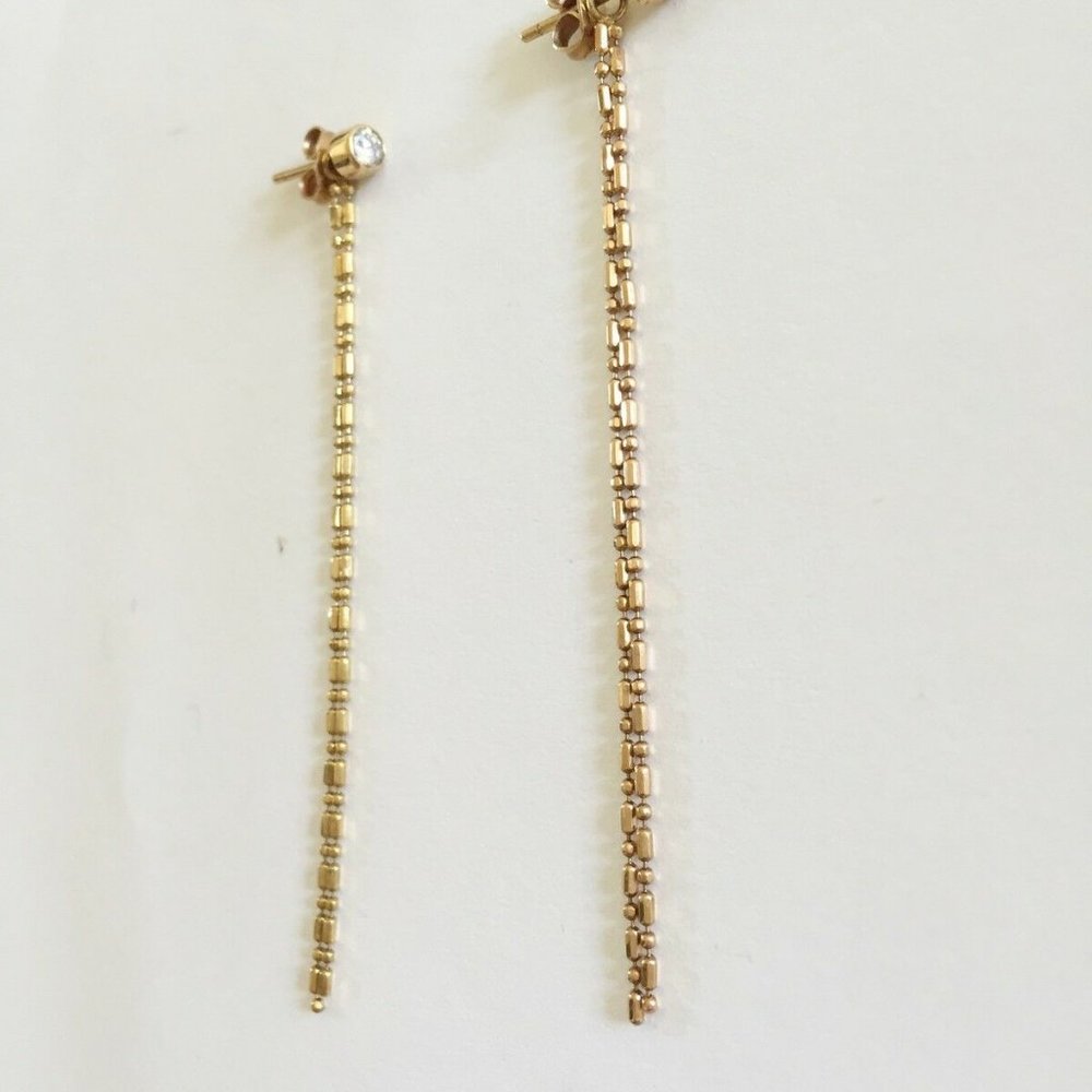 14k Solid Gold Drop Dangle Post Earrings - image 2